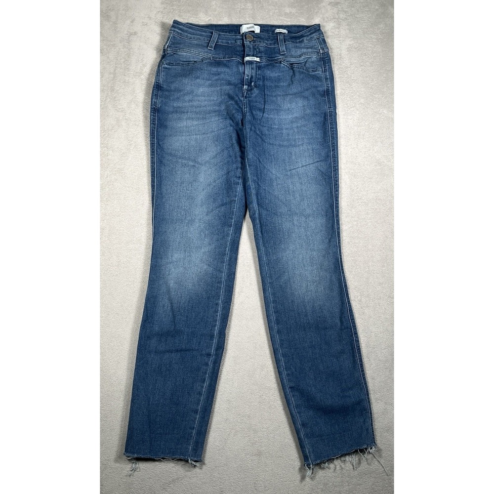 Closed Womens Skinny Pusher Jeans High Rise Raw Hem Stretch Blue Denim 28 Italy